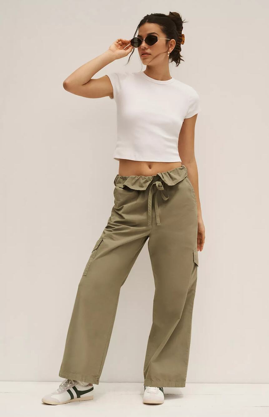 New Stateside Wide-Leg Green Cargo Pants - Size Small